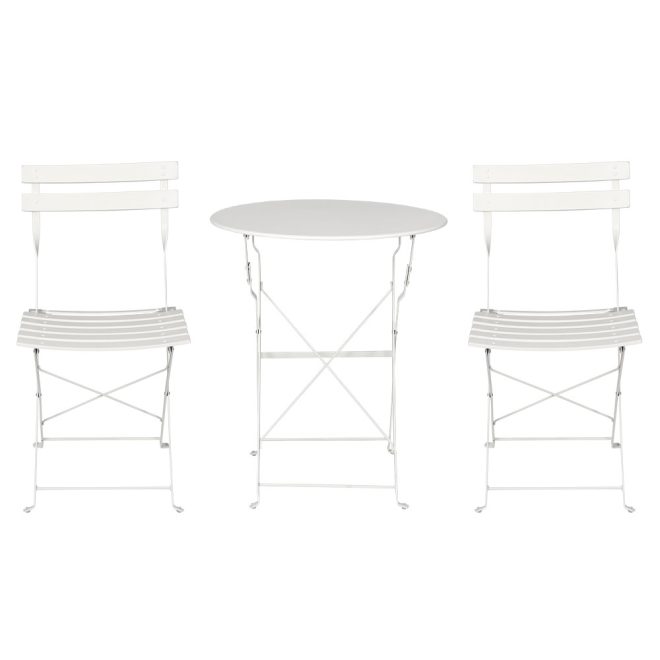 3PC Outdoor Bistro Set Steel Table and Chairs Patio Furniture White