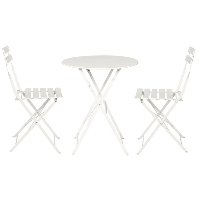 3PC Outdoor Bistro Set Steel Table and Chairs Patio Furniture White