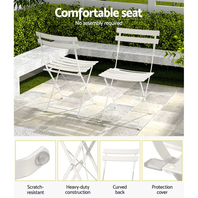 3PC Outdoor Bistro Set Steel Table and Chairs Patio Furniture White