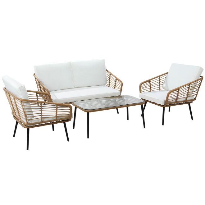 4-Piece Outdoor Sofa Set Rattan Lounge Setting Table Chairs