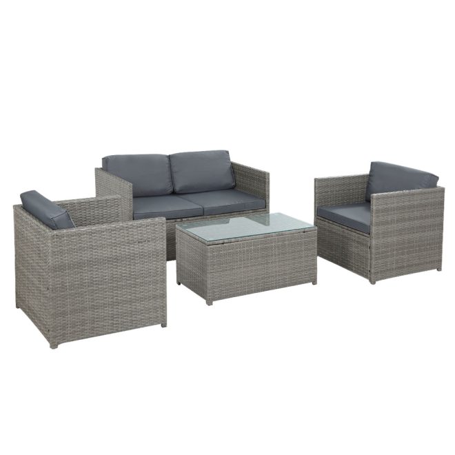 Outdoor Furniture Sofa Set Wicker Lounge Setting Table Chairs – 1 x 2-seater sofa + 2 x Single sofa + 1 x Table