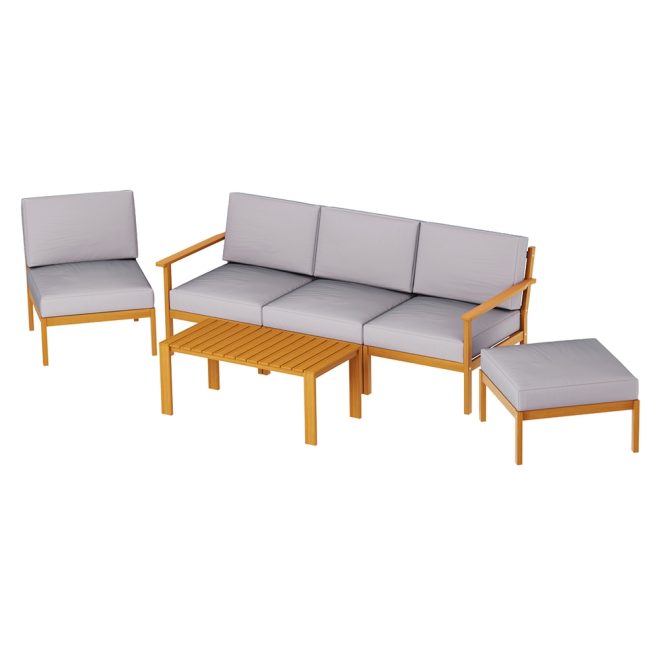 5-Seater Outdoor Sofa Set Wooden Lounge Setting 6PCS