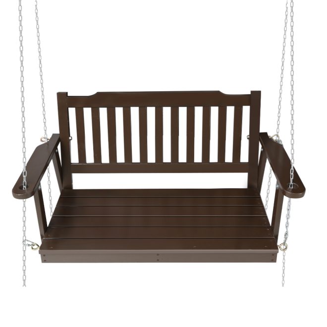 Porch Swing Chair with Chain Garden Bench Outdoor Furniture Wooden – Brown