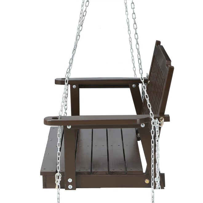 Porch Swing Chair with Chain Garden Bench Outdoor Furniture Wooden – Brown