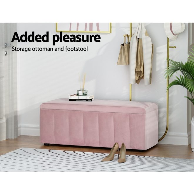 Storage Ottoman Blanket Box Velvet Chest Toy Foot Stool Couch Bed – Pink