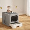 Cat Litter Box Large Tray Kitty Toilet Enclosed Hooded Foldable Scoop Grey