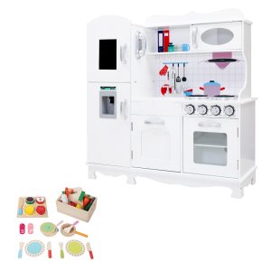 Kids Kitchen Play Set Wooden Pretend Toys Cooking Children Food White