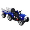 Ride On Car Tractor Trailer Toy Kids Electric Cars 12V Battery – Blue