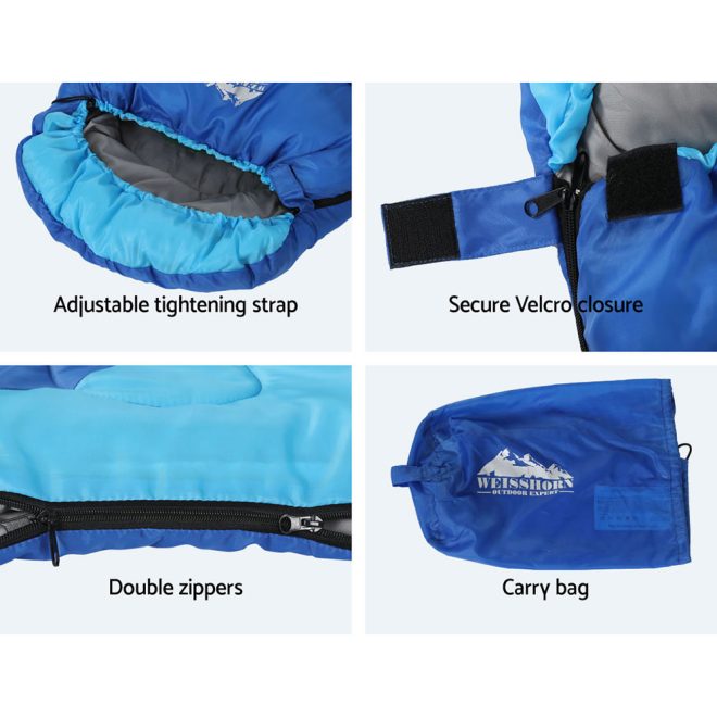 Sleeping Bag Kids Camping Hiking Winter – 172×70 cm, Blue