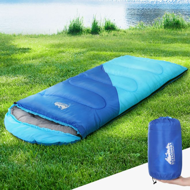 Sleeping Bag Kids Camping Hiking Winter – 172×70 cm, Blue