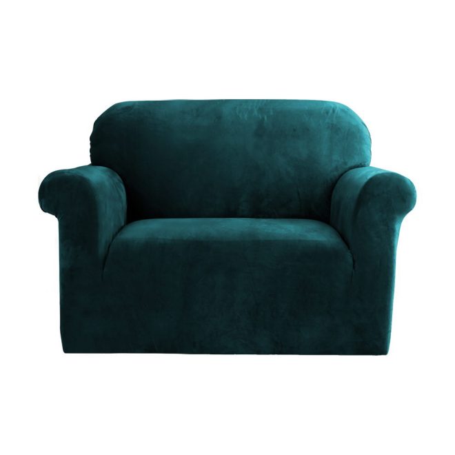 Velvet Sofa Cover Plush Couch Cover Lounge Slipcover – Agate Green, 1 Seater