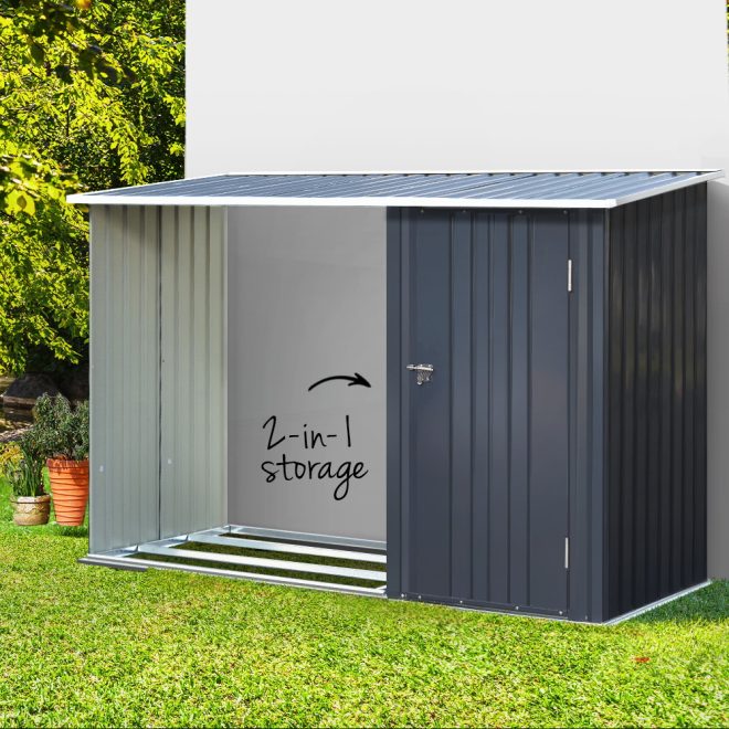 Garden Shed Sheds Outdoor Tool Storage Workshop House Galvanised Steel – 245x98x148 cm