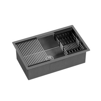 Kitchen Sink 70X45CM Stainless Steel Single Bowl Drain Rack Basket Black