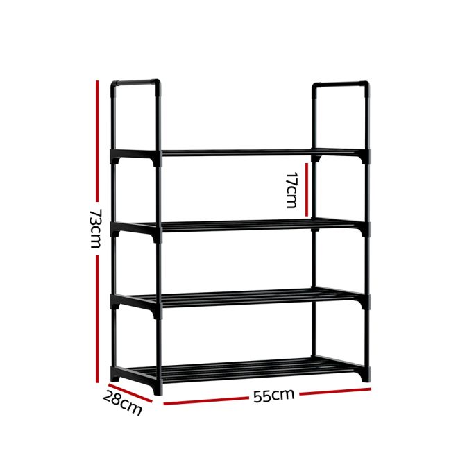 Shoe Rack Stackable Shelves 4 Tiers Shoes Storage Stand Black – 55x28x73 cm