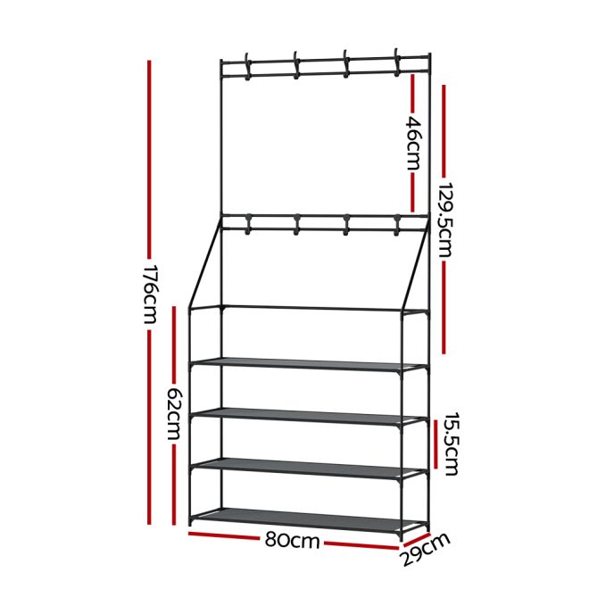 Shoe Rack Coat Hat Stand Hallway Shoes Storage Tree Metal Shelves Black