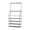 Shoe Rack Coat Hat Stand Hallway Shoes Storage Tree Metal Shelves Black