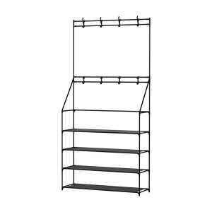 Shoe Rack Coat Hat Stand Hallway Shoes Storage Tree Metal Shelves Black