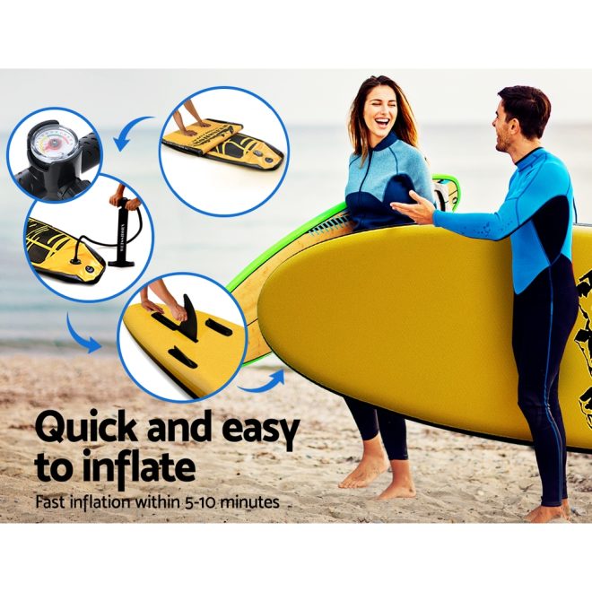 Stand Up Paddle Board Inflatable SUP Surfboard Paddleboard Kayak 10FT – Yellow and Black