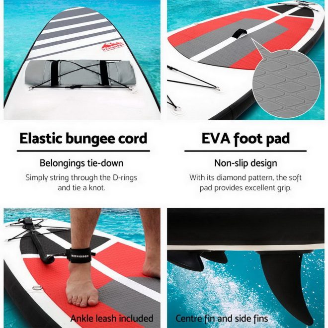 Stand Up Paddle Boards SUP 11ft Inflatable Surfboard Paddleboard Kayak – Black and White and Red