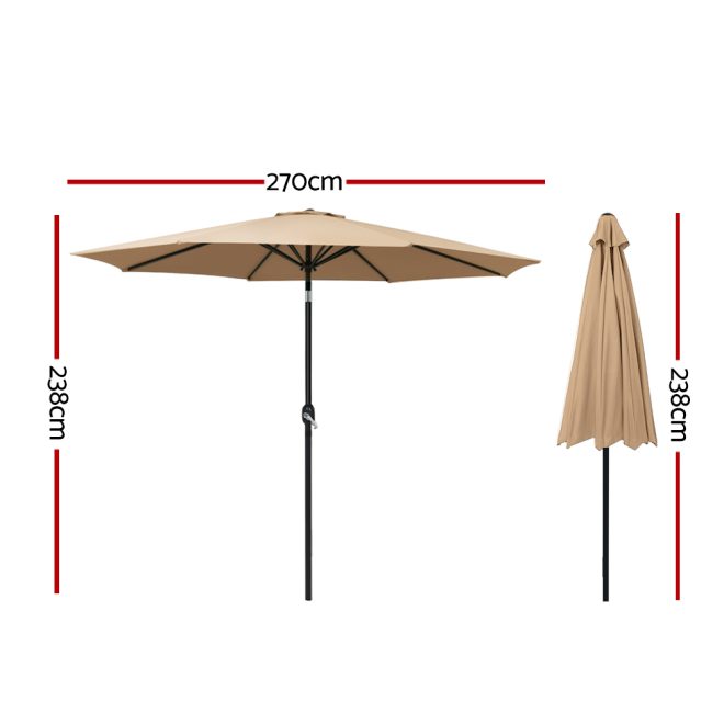 Outdoor Umbrella Umbrellas Beach Pole Garden Tilt Sun Patio UV 2.7m – Beige