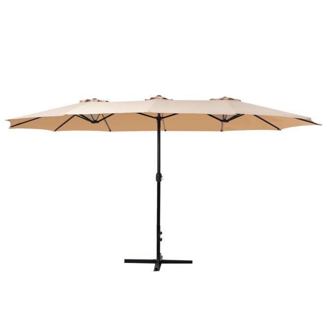 Outdoor Umbrella Twin Umbrella Beach Stand Base Garden Sun Shade 4.57m – Beige