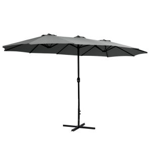 Outdoor Umbrella Twin Umbrella Beach Stand Base Garden Sun Shade 4.57m – Charcoal