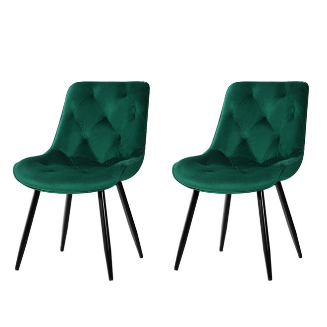 Set of 2 Starlyn Dining Chairs Kitchen Chairs Velvet Padded Seat – Green