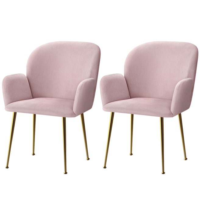 Set of 2 Kynsee Dining Chair Armchair Cafe Chair Upholstered Velvet – Pink