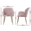 Set of 2 Kynsee Dining Chair Armchair Cafe Chair Upholstered Velvet – Pink