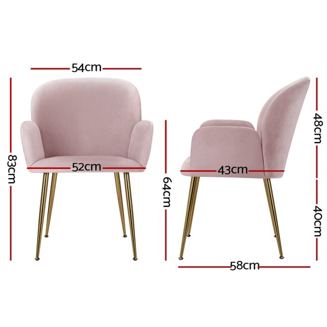 Set of 2 Kynsee Dining Chair Armchair Cafe Chair Upholstered Velvet – Pink