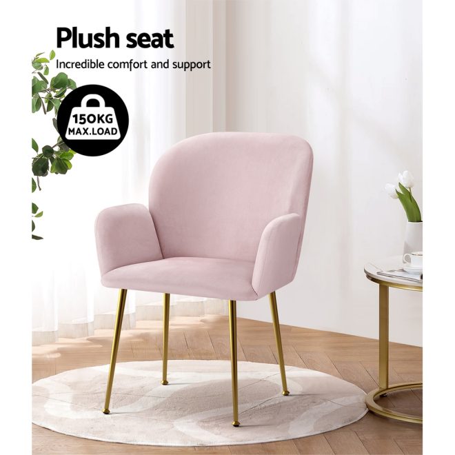 Set of 2 Kynsee Dining Chair Armchair Cafe Chair Upholstered Velvet – Pink