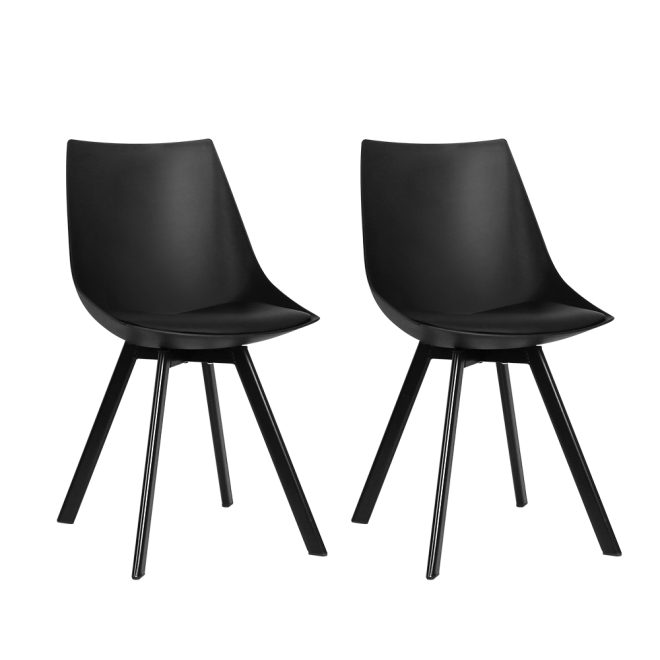 Set of 2 Lylette Dining Chairs Cafe Chairs PU Leather Padded Seat – Black