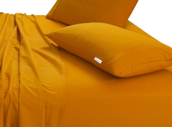 Elan Linen 100% Egyptian Cotton Vintage Washed 500TC Double Bed Sheets Set – Mustard