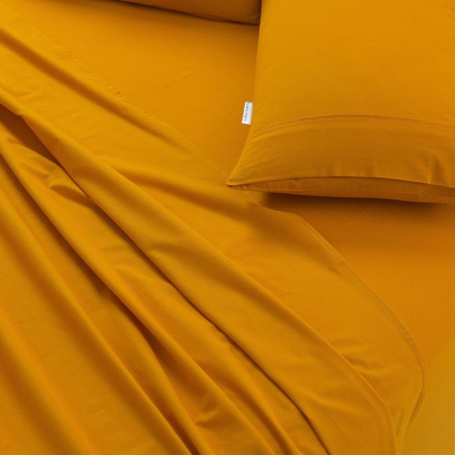 Elan Linen 100% Egyptian Cotton Vintage Washed 500TC Double Bed Sheets Set – Mustard