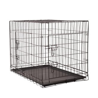 Dog Cage Pet Crate Cat Puppy Metal Cage ABS Tray Foldable Portable Black – Black