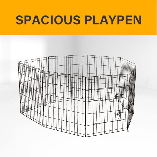 8 Panel Playpen Puppy Exercise Fence Cage Enclosure Pets Black All Sizes – Black – 61×61 cm