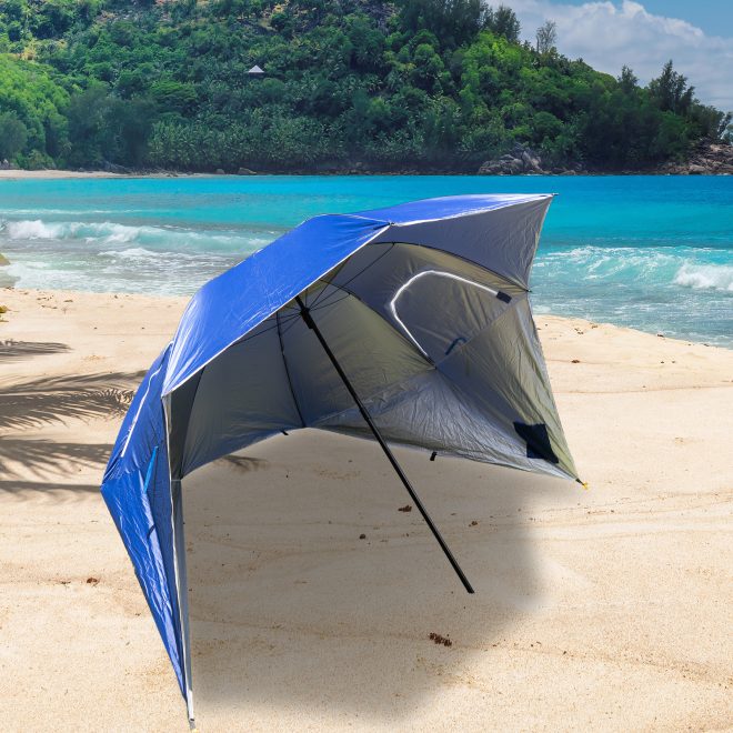 Havana Outdoors Beach Umbrella 2.4M Outdoor Garden Beach Portable Shade Shelter – Blue