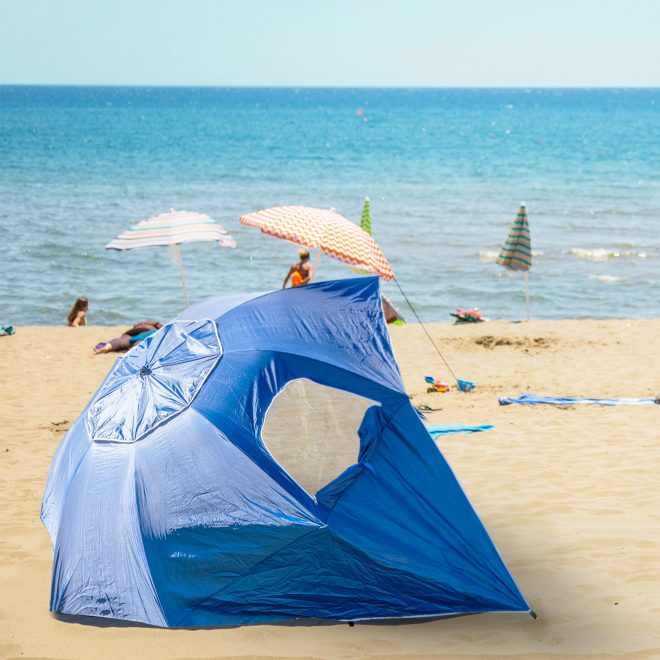 Havana Outdoors Beach Umbrella 2.4M Outdoor Garden Beach Portable Shade Shelter – Blue