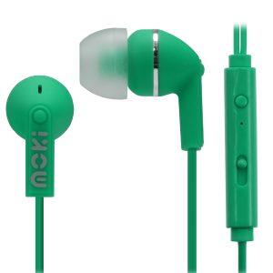 MOKI Noise Isolation Earbuds with microphone & control – Green