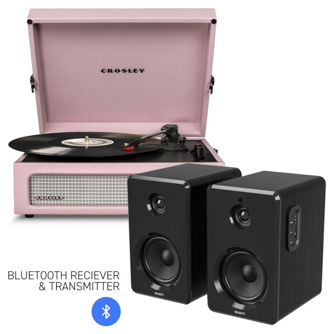 CROSLEY Crosley Voyager Bluetooth Portable Turntable – Bundled Majority – Amethyst, With Bluetooth Speakers