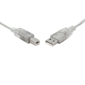 8WARE USB 2.0 Cable A to B Metal Sheath UL Approved – 1M, Transparent