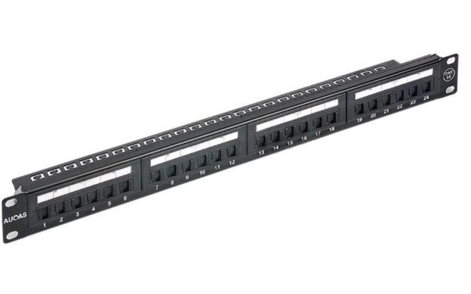 ASTROTEK 24 Ports UTP Patch Panel CAT6 RJ45 for 19″ 1RU Rack Mount Data Network Cabinet Server PCB Type 110/Krone 3U’ Black LS