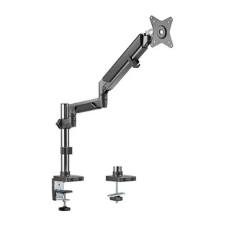 BRATECK Single Monitor Pole-Mounted Epic Gas Spring Aluminum Monitor Arm Fit Most 17′-32′ Monitors, Up to 9kg per screen VESA 75×75/100×100