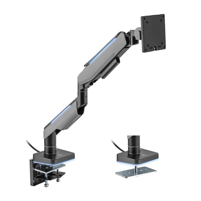 BRATECK Single Heavy-Duty RGB Gaming Monitor Arm Fit Most 17′-49′ Monitor VESA 75×75,100×100