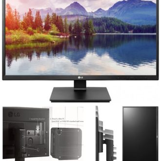 LG 23.8′ IPS 5ms Business. Full HD, Monitor w/HAS PIVOT – VGA/DVI/HDMI/DP USB Speakers VESA100mm Height Adjust Stand