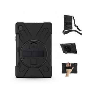 GENERIC Samsung Galaxy Tab S6 Lite Rugged Black Case – Shockproof, Dustproof, 360 Rotatable Hand Strap, 3 Layers Heavy Duty Protection