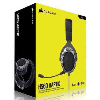 CORSAIR HS60 HAPTIC Stereo Gaming Headset with Haptic Bass – Black with Camouflage Black and White Headset Cover