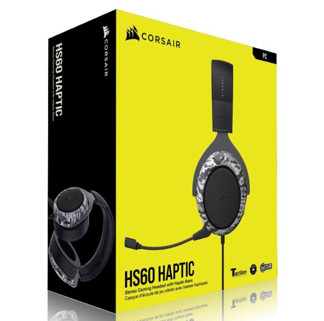 CORSAIR HS60 HAPTIC Stereo Gaming Headset with Haptic Bass – Black with Camouflage Black and White Headset Cover