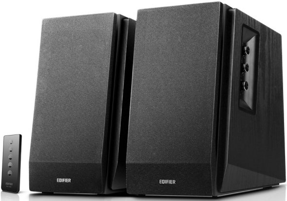 EDIFIER R1700BT Bluetooth Lifestyle Bookshelf Studio Speakers – BT/Dual 3.5mm AUX/Limited Distortion DSP/DRC/Classic Wood Finish/Wireless Remote – Black