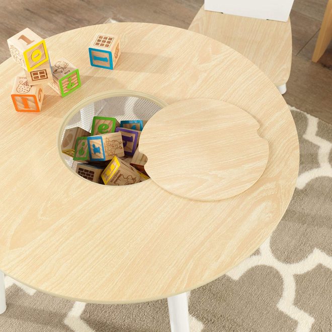 Round Table and 2 Chair Set for children – Natural and White